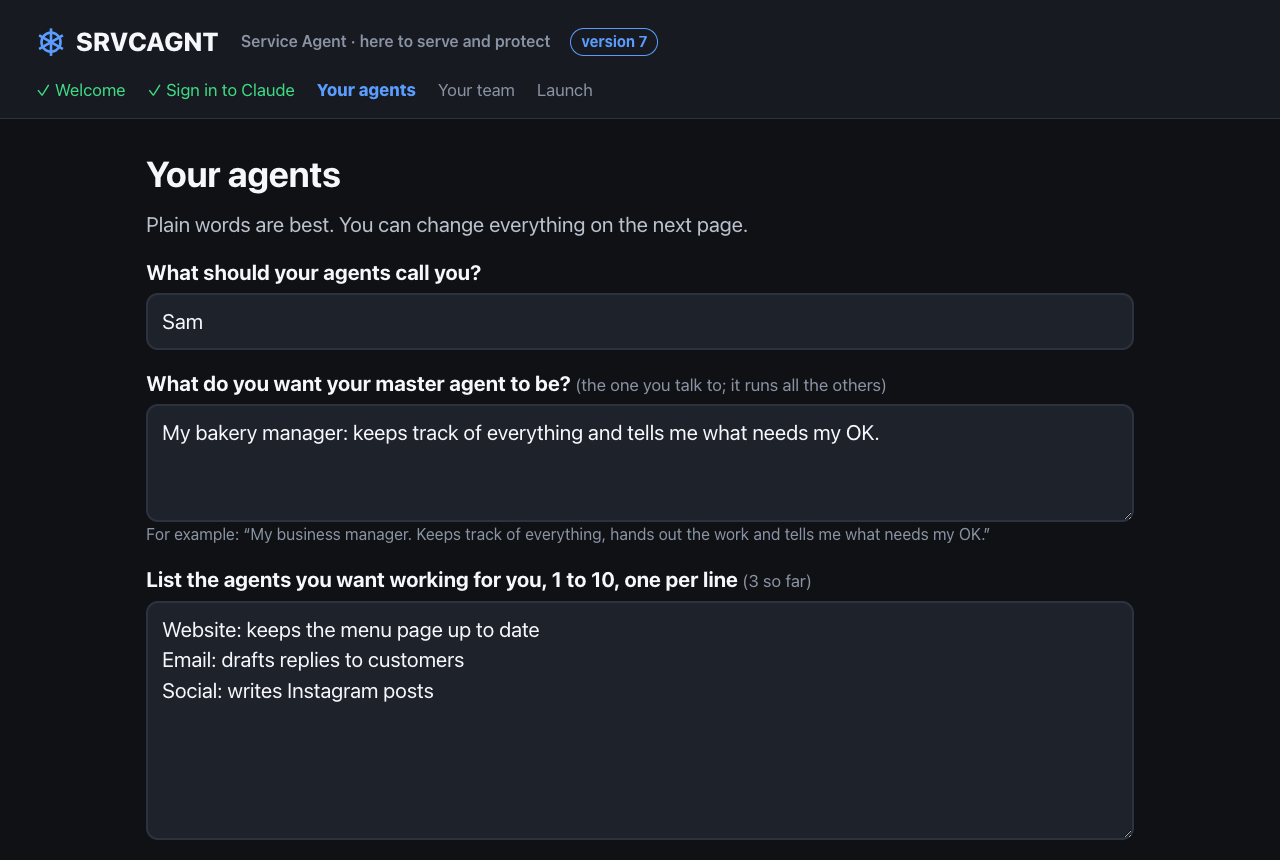 Setup: describe your master agent and list your agents in plain words